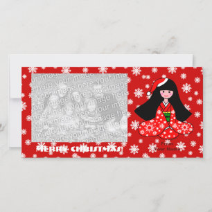 Cartes Pour Fêtes Annuelles Kimono Girl Christmas Cartoon Snowflakes