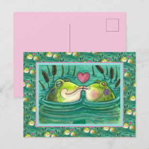 CARTES POUR FÊTES ANNUELLES KISSING FROGS COLORÉ & CUTE POND ROMANCE, AMUSANT