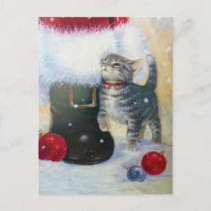 Cartes Pour Fêtes Annuelles Kitten à Père Noël Boot