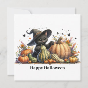 Cartes Pour Fêtes Annuelles Kitten de la Sorcière Noire d'Halloween avec Citro