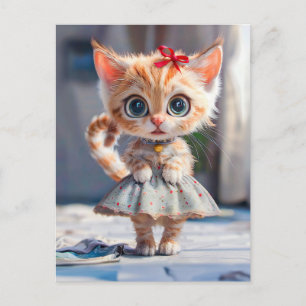 Cartes Pour Fêtes Annuelles Kitten en jupe bleue et blouse