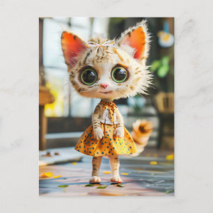 Cartes Pour Fêtes Annuelles Kitten en jupe jaune et blouse