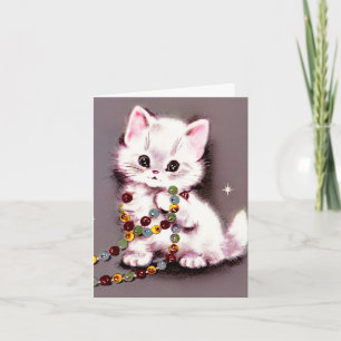 Cartes Pour Fêtes Annuelles Kitten vintage avec Garland Salutation ChristmasCa