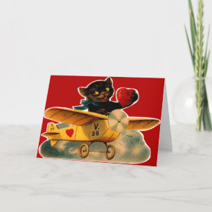 Cartes Pour Fêtes Annuelles Kitten vintage Retro dans l'avion Valentine