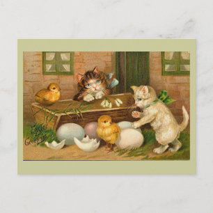 Cartes Pour Fêtes Annuelles Kittens and Chicks Vintage Easter Greeting