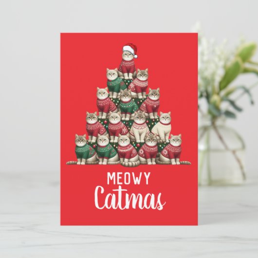 Cartes Pour Fêtes Annuelles Kitty Meowy Catmas Arbre de Noël (Debout devant)