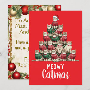 Cartes Pour Fêtes Annuelles Kitty Meowy Catmas Arbre de Noël