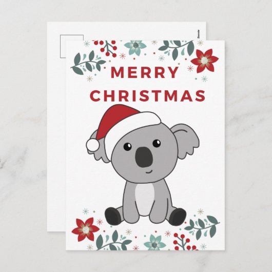 Cartes Pour Fêtes Annuelles Koala Noël Neige Animaux d'hiver Koalas (Devant / Derrière)