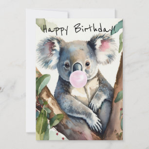 Cartes Pour Fêtes Annuelles Koala soufflant un bubble gum rose