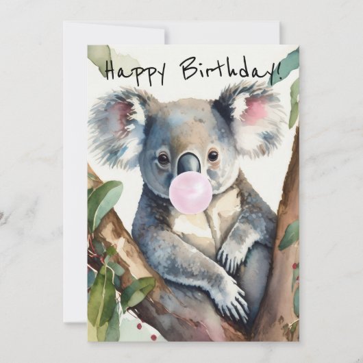 Cartes Pour Fêtes Annuelles Koala souffle une bulle rose (Devant)
