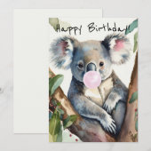 Cartes Pour Fêtes Annuelles Koala souffle une bulle rose (Devant / Derrière)