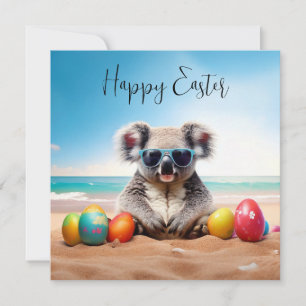 Cartes Pour Fêtes Annuelles Koala sur la plage avec oeufs de Pâques Joyeux Pâq