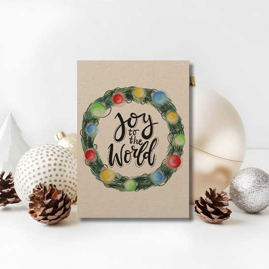 Cartes Pour Fêtes Annuelles Kraft Paper Joy to the World Wreath