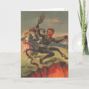 Cartes Pour Fêtes Annuelles Krampus emmenant les mauvais enfants en enfer