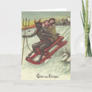 Cartes Pour Fêtes Annuelles Krampus enlève des enfants sur son traîneau