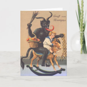 Cartes Pour Fêtes Annuelles Krampus Équitation Hobbyhorse Avec Garçon