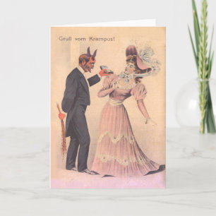 Cartes Pour Fêtes Annuelles Krampus faisant une proposition à une femme