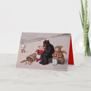 Cartes Pour Fêtes Annuelles Krampus jouant avec les enfants dans la neige