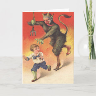 Cartes Pour Fêtes Annuelles Krampus poursuivant un enfant