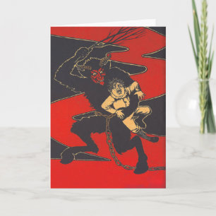 Cartes Pour Fêtes Annuelles Krampus Punissant un Enfant avec une Baguette
