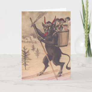 Cartes Pour Fêtes Annuelles Krampus Skiant Enlèvement Femmes