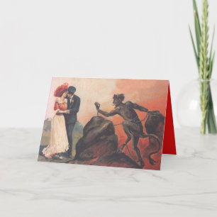 Cartes Pour Fêtes Annuelles Krampus traquant le couple de la chaîne de l'enfer