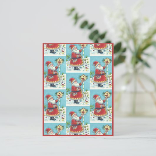 CARTES POUR FÊTES ANNUELLES KRIS KRINGLE ALIMENTER LES OISEAUX REDBIRÉS, NOËL (Debout devant)