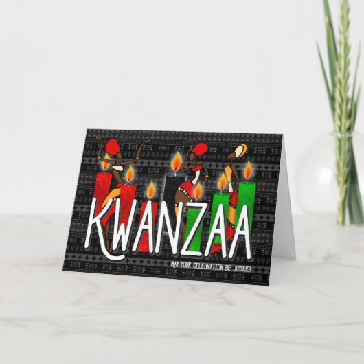 Cartes Pour Fêtes Annuelles Kwanzaa Danseurs afro-américains Kinara Chandelles (Devant)