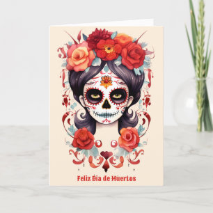 Cartes Pour Fêtes Annuelles La Calavera Catarina en Flores Rojas