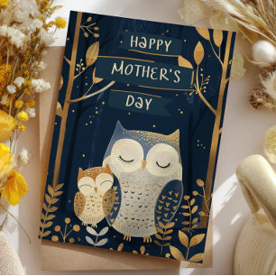 Cartes Pour Fêtes Annuelles La chouette maman et son petit en forêt pour la fê