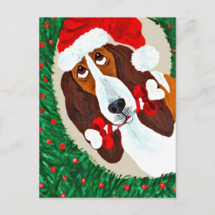 Cartes Pour Fêtes Annuelles La couronne de Noël de Basset Hound