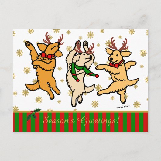 Cartes Pour Fêtes Annuelles La danse de Noël Golden Retrivers (Devant)