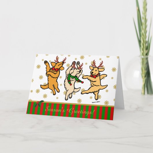 Cartes Pour Fêtes Annuelles La danse de Noël Golden Retrivers (Devant)