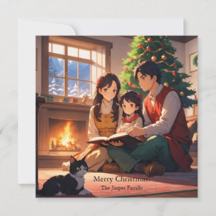 Cartes Pour Fêtes Annuelles La famille lit un livre sur le thème de Noël