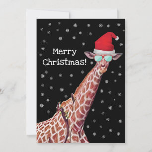 Cartes Pour Fêtes Annuelles La Girafe avec le Père Noël et la Neige Noël 