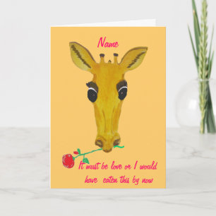 Cartes Pour Fêtes Annuelles La girafe avec le rose de Valentine ajoutent