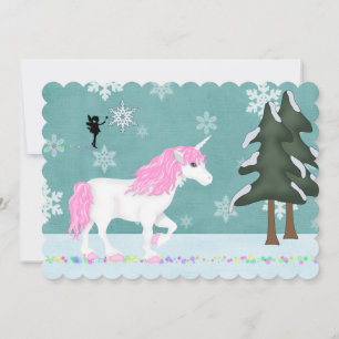 Cartes Pour Fêtes Annuelles La licorne magique et la forêt d'hiver de la fée N