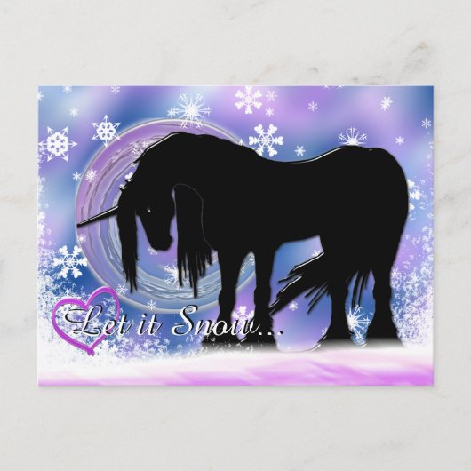 Cartes Pour Fêtes Annuelles La licorne noire mystique (Qu'Elle Neige) (Devant)
