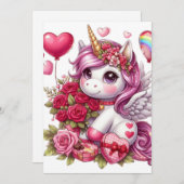 Cartes Pour Fêtes Annuelles La mignonne Saint Valentin licorne (Devant / Derrière)