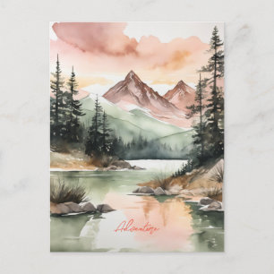 Cartes Pour Fêtes Annuelles La nature des montagnes de la forêt de aquarelles
