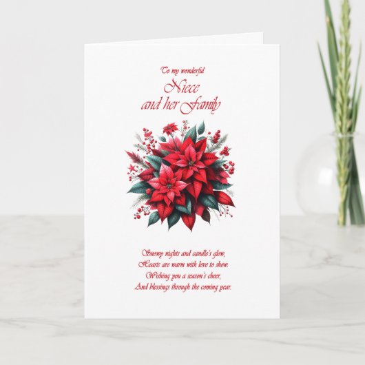 Cartes Pour Fêtes Annuelles La nièce et sa famille Poinsettias de Noël (Devant)