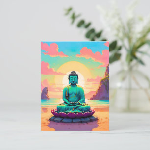 Cartes Pour Fêtes Annuelles La réflexion sur le coucher de soleil de Bouddha