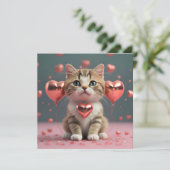 Cartes Pour Fêtes Annuelles La Saint-Valentin avec un petit chat mignon (Debout devant)