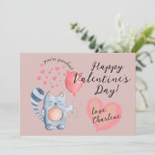 Cartes Pour Fêtes Annuelles La Saint-Valentin Chat Mignon et Ballon (Debout devant)