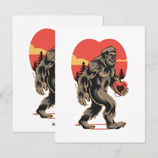 Cartes Pour Fêtes Annuelles la Saint-Valentin coeur de Bigfoot (Devant / Derrière)