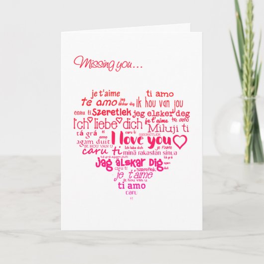 Cartes Pour Fêtes Annuelles La Saint-Valentin Cœur Nuage de mots Tu me manques (Devant)