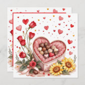 Cartes Pour Fêtes Annuelles La Saint-Valentin cœurs, roses et chocolats  (Devant / Derrière)