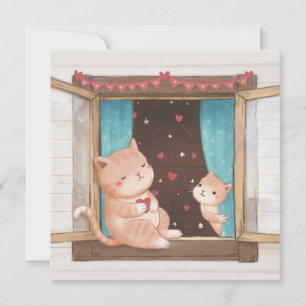Cartes Pour Fêtes Annuelles La Saint-Valentin : Illustration de chats et de cœ