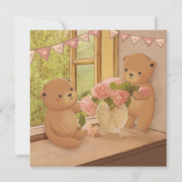 Cartes Pour Fêtes Annuelles La Saint-Valentin : ours en peluche et fleurs