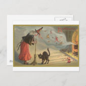 Cartes Pour Fêtes Annuelles La sorcière d'Halloween, Chat (Devant / Derrière)